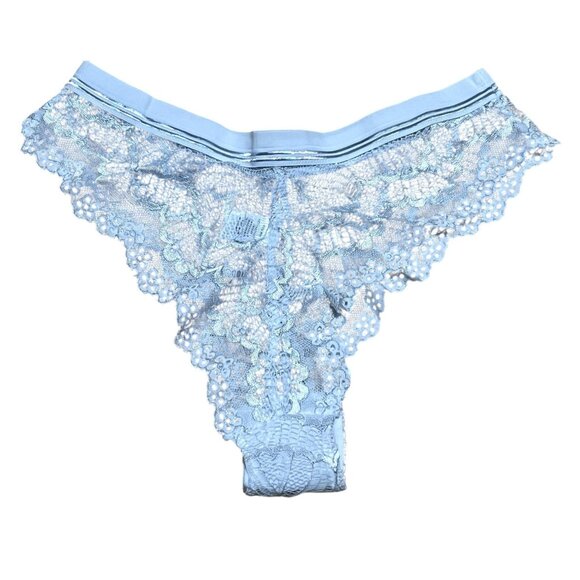 Fredericks of Hollywood Caroline Lace Thong Panty Silver with Bow Sz Small White - Picture 3 of 7